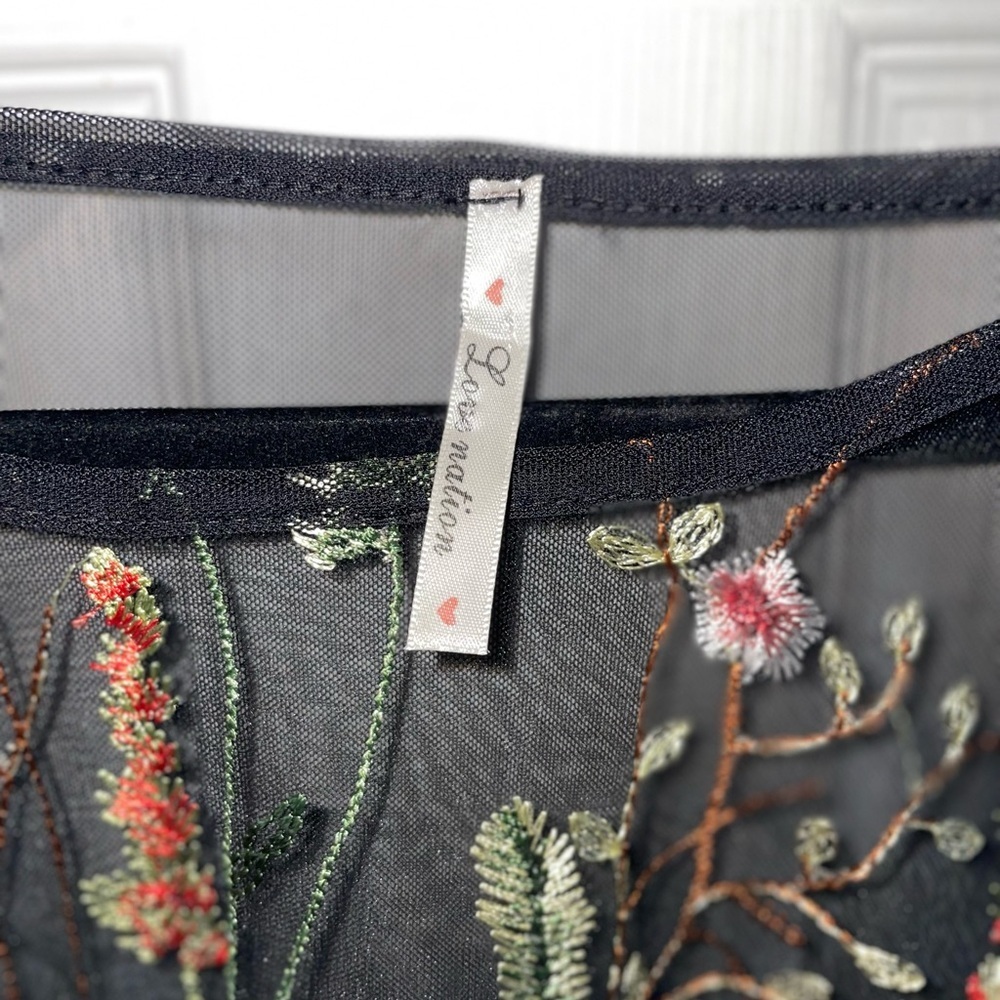 Love Nation Black Sheer Mesh Top with Multicolor Floral Embroidery - Picture 3 of 5